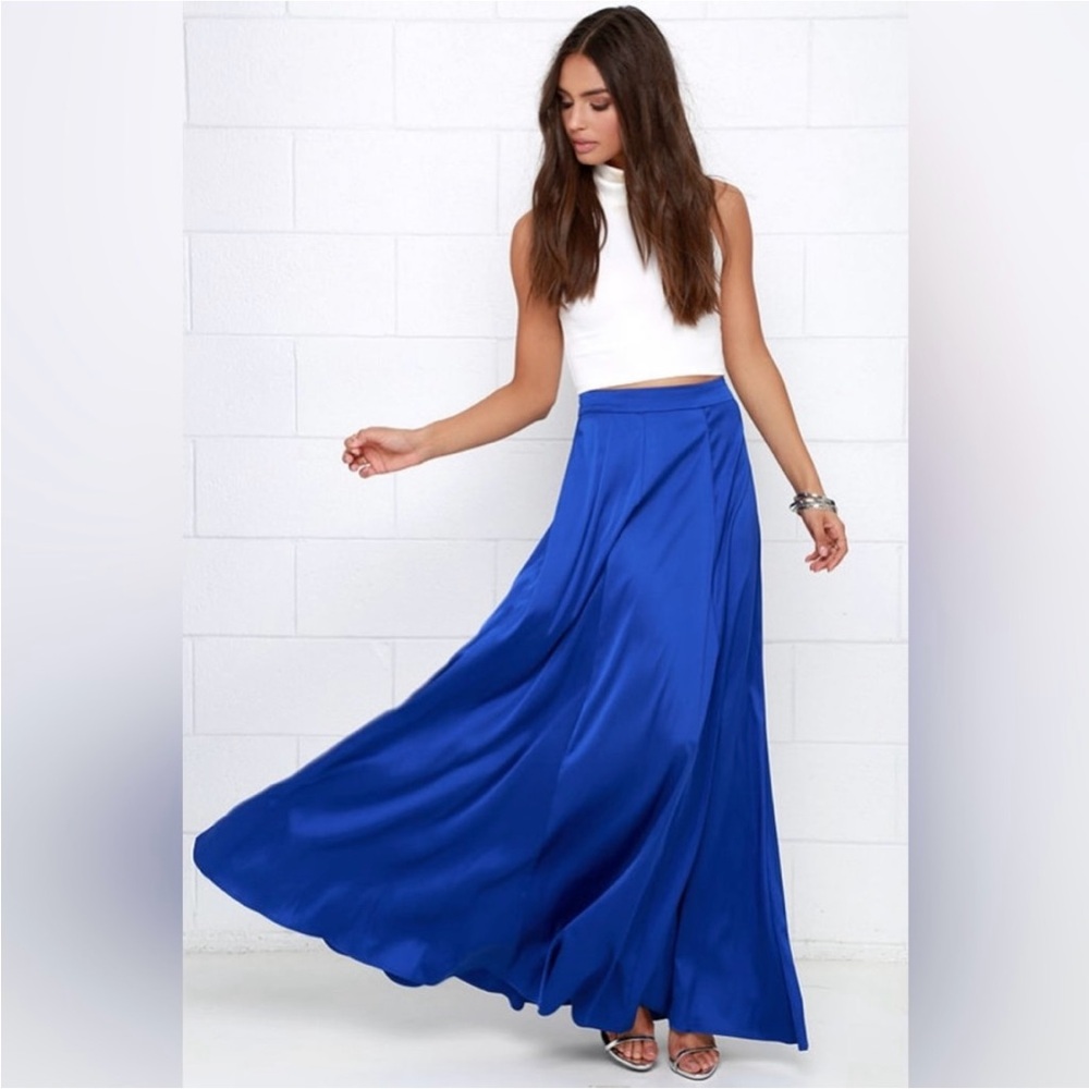 Paris Vintage Vibrant Blue Maxi A-Line Wrap Skirt for Cocktail